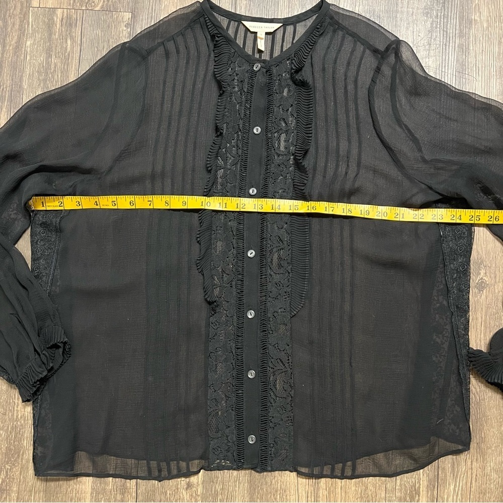 Rebecca Taylor Black Crewneck Long Sleeves Ruffled Button Up Sheer Blouse 12 - Picture 12 of 12